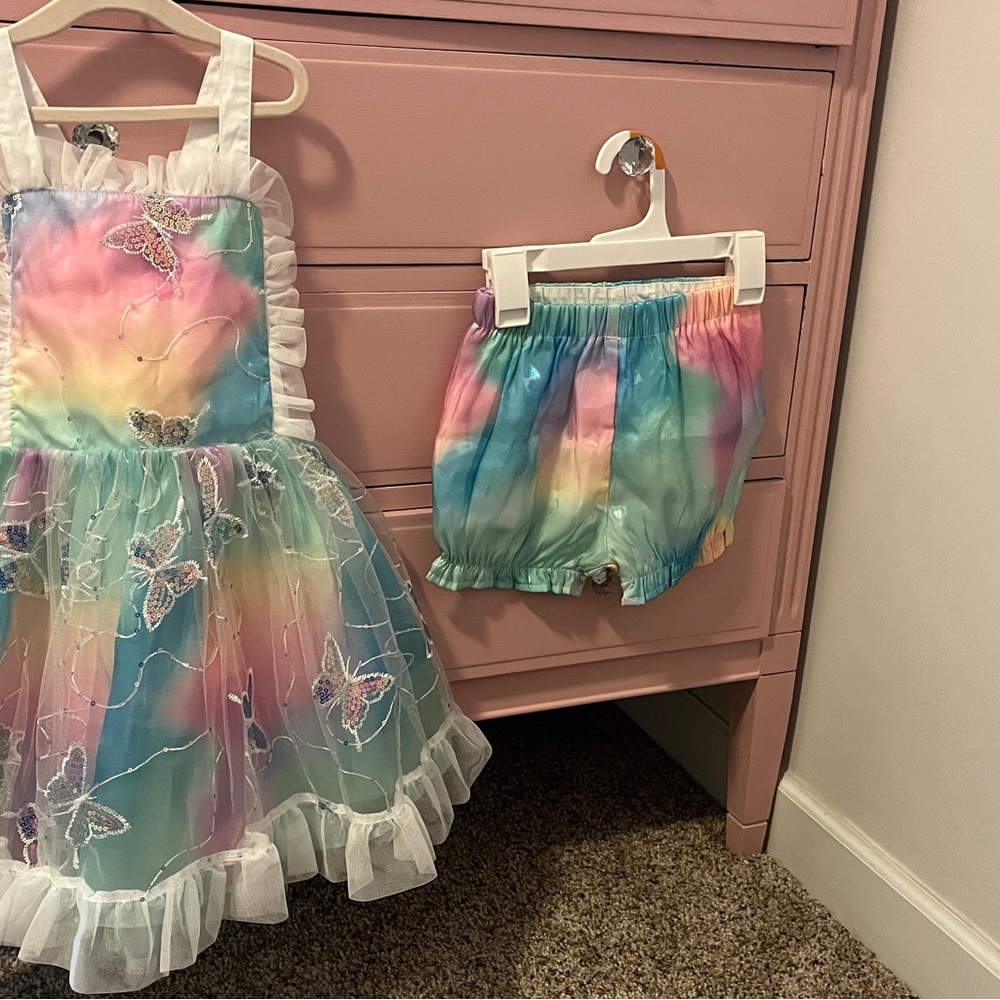 Rainbow Butterfly Kids Dress Set